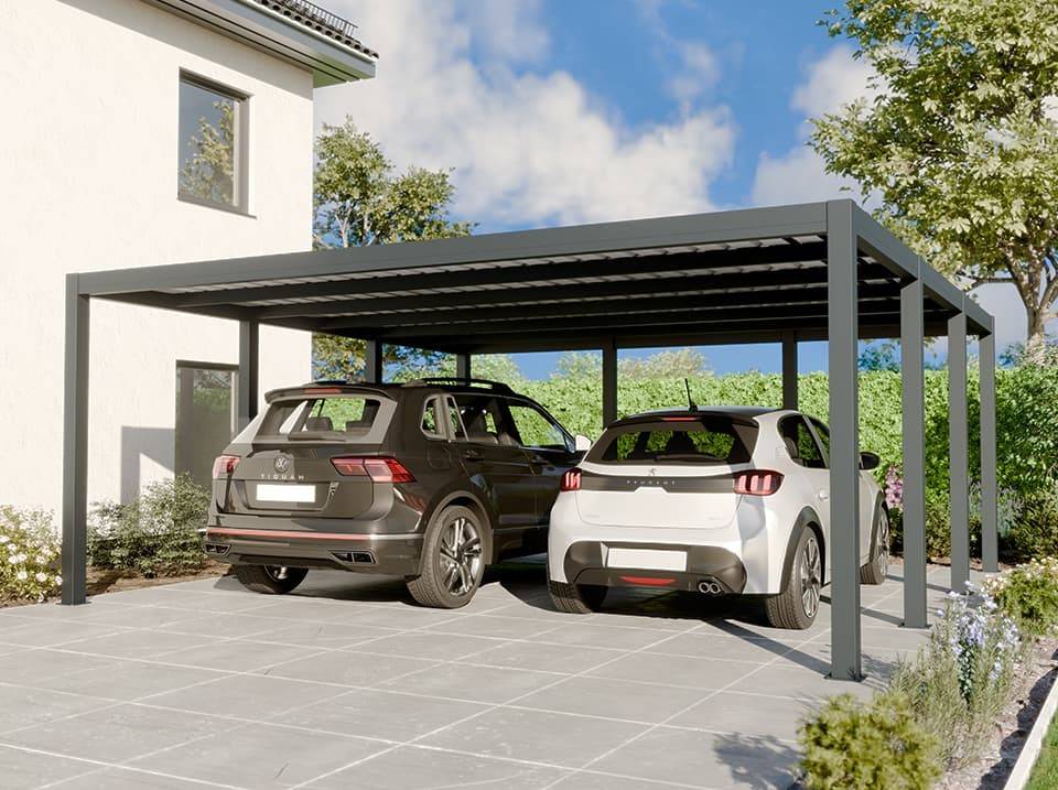 Carport aluminium CARLTON 570 x 550 cm - 2 Voitures - 31,35m2 - Gris anthracite - Imagen 1