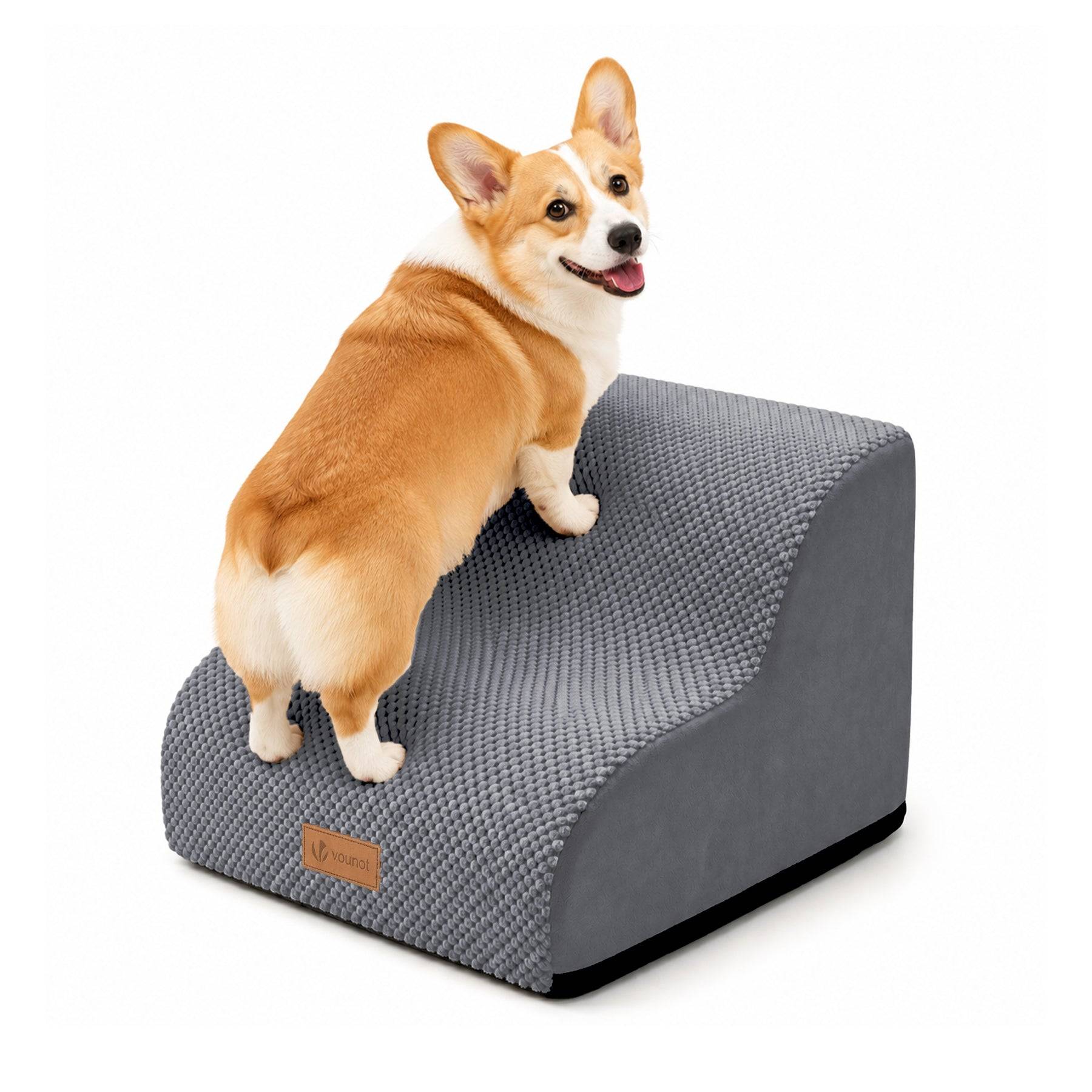Vounot - Escalier pour chien et chat en mousse haute densite et housse lavable 40x40x30cm gris