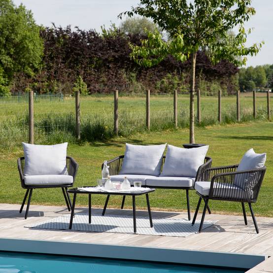 Salon de jardin en corde OUVÉA gris clair - 4 places - HAPPY GARDEN - Image 2