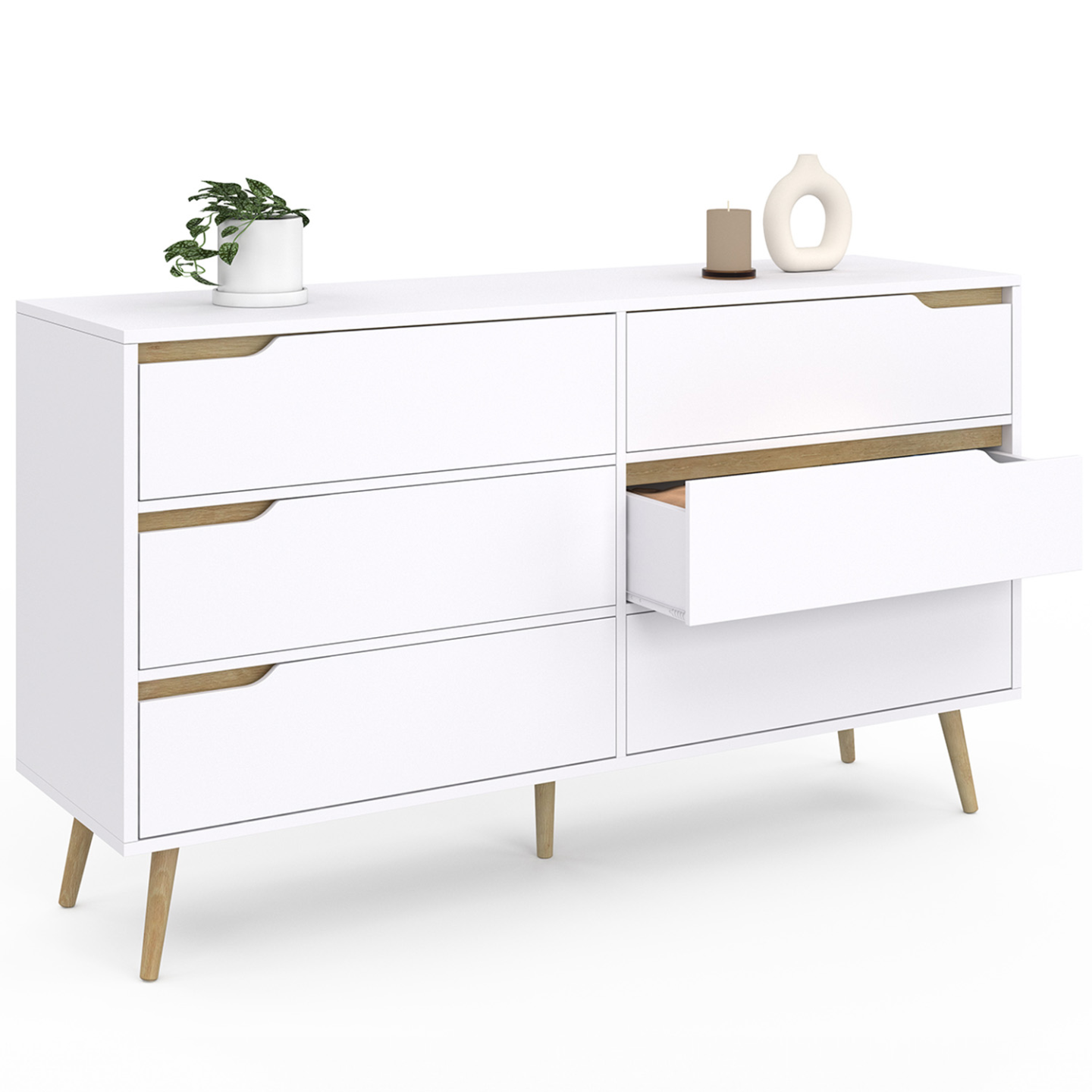 Commode 6 tiroirs HELSINKI XXL 140 cm scandinave blanc - Image 4