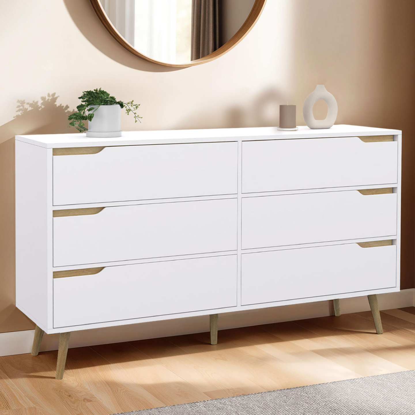 Commode 6 tiroirs HELSINKI XXL 140 cm scandinave blanc - Image 1