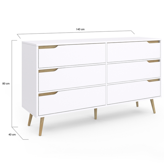 Commode 6 tiroirs HELSINKI XXL 140 cm scandinave blanc - Image 5
