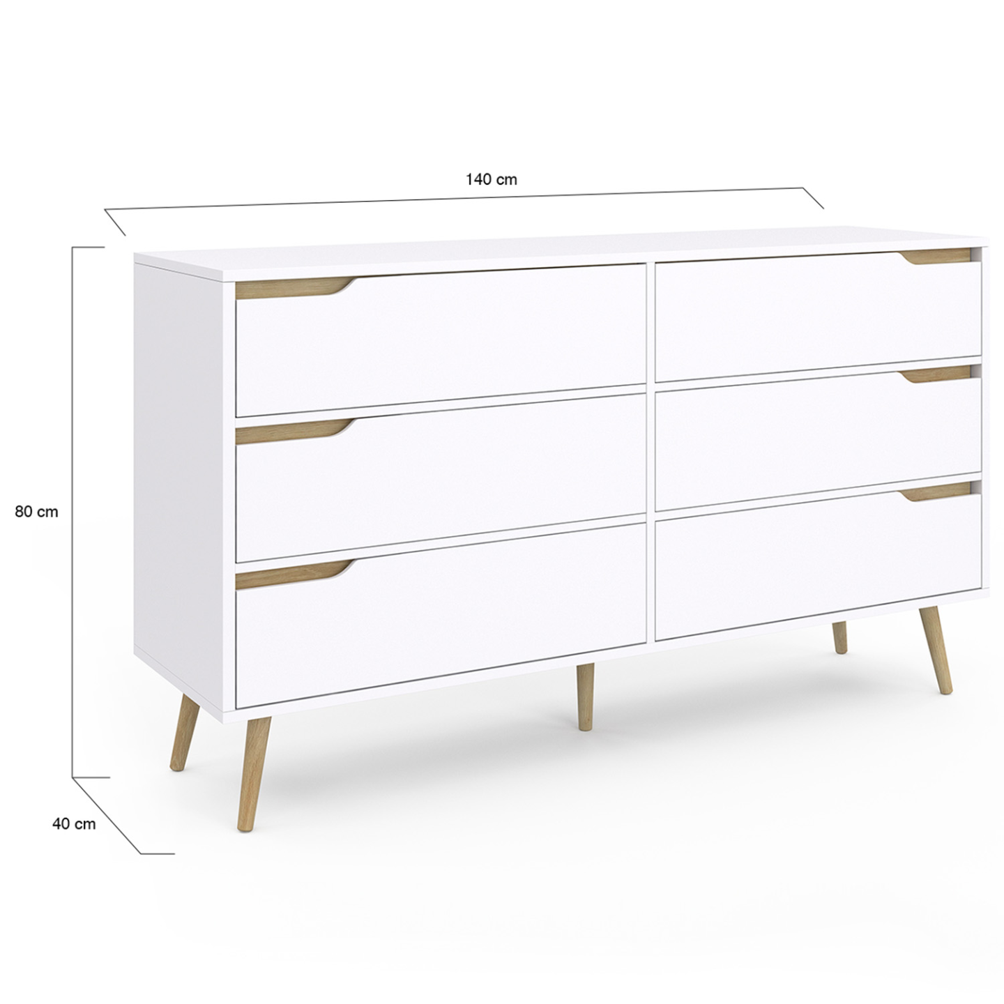 Commode 6 tiroirs HELSINKI XXL 140 cm scandinave blanc - Image 5