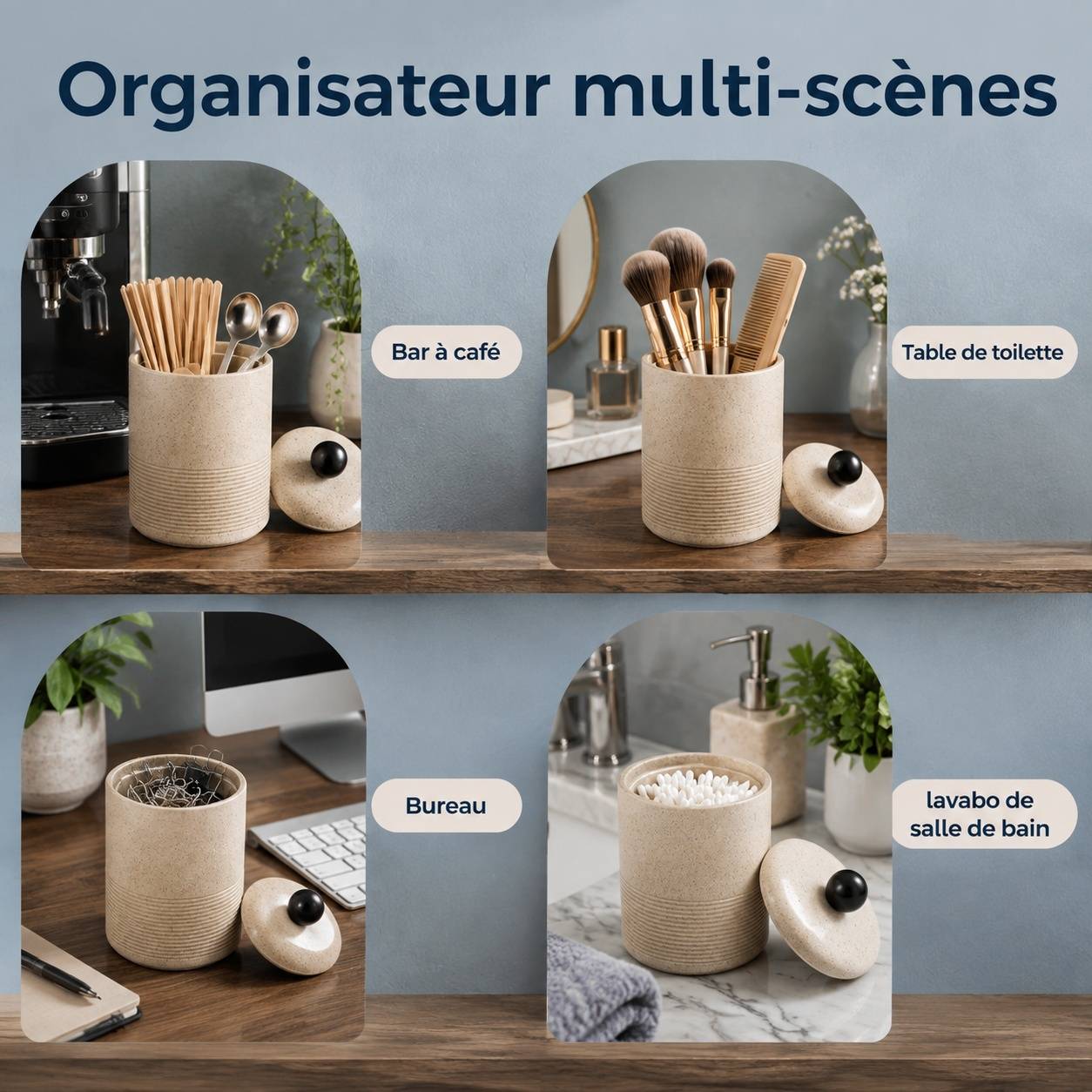 Boîte de Rangement Coton-tige Design Moderne Couvercle Durable pour Salle de Bain et Bureau - Image 5