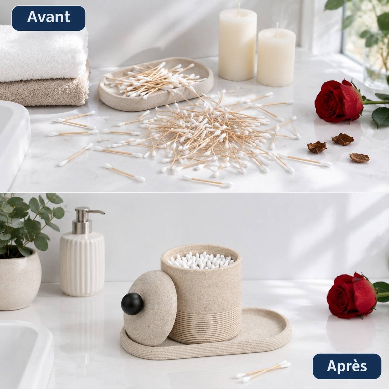 Boîte de Rangement Coton-tige Design Moderne Couvercle Durable pour Salle de Bain et Bureau - Image 4