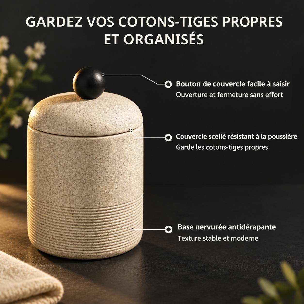 Boîte de Rangement Coton-tige Design Moderne Couvercle Durable pour Salle de Bain et Bureau - Image 2