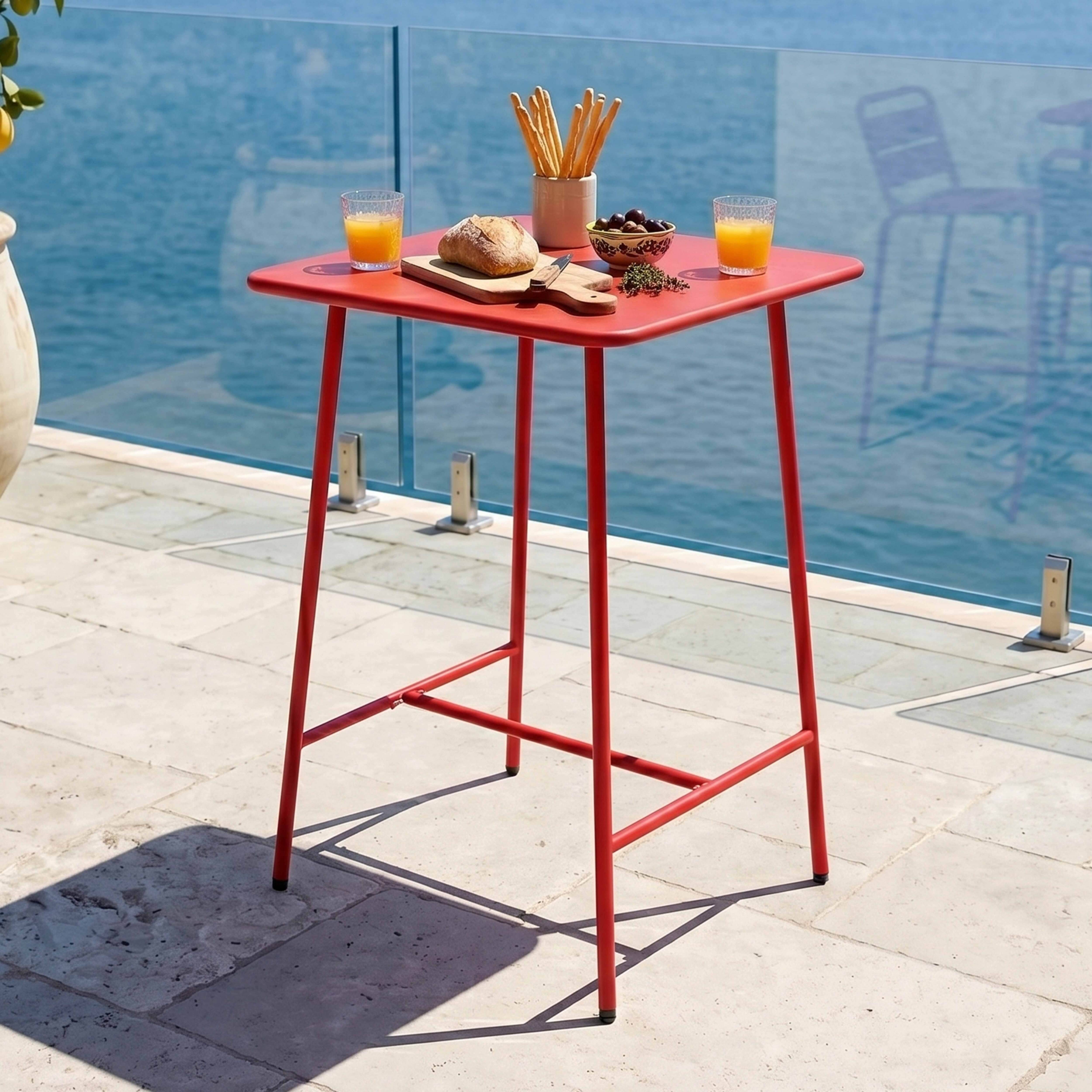 Oviala - Table haute de jardin carrée en acier rouge Palavas - Oviala - Imagen 2