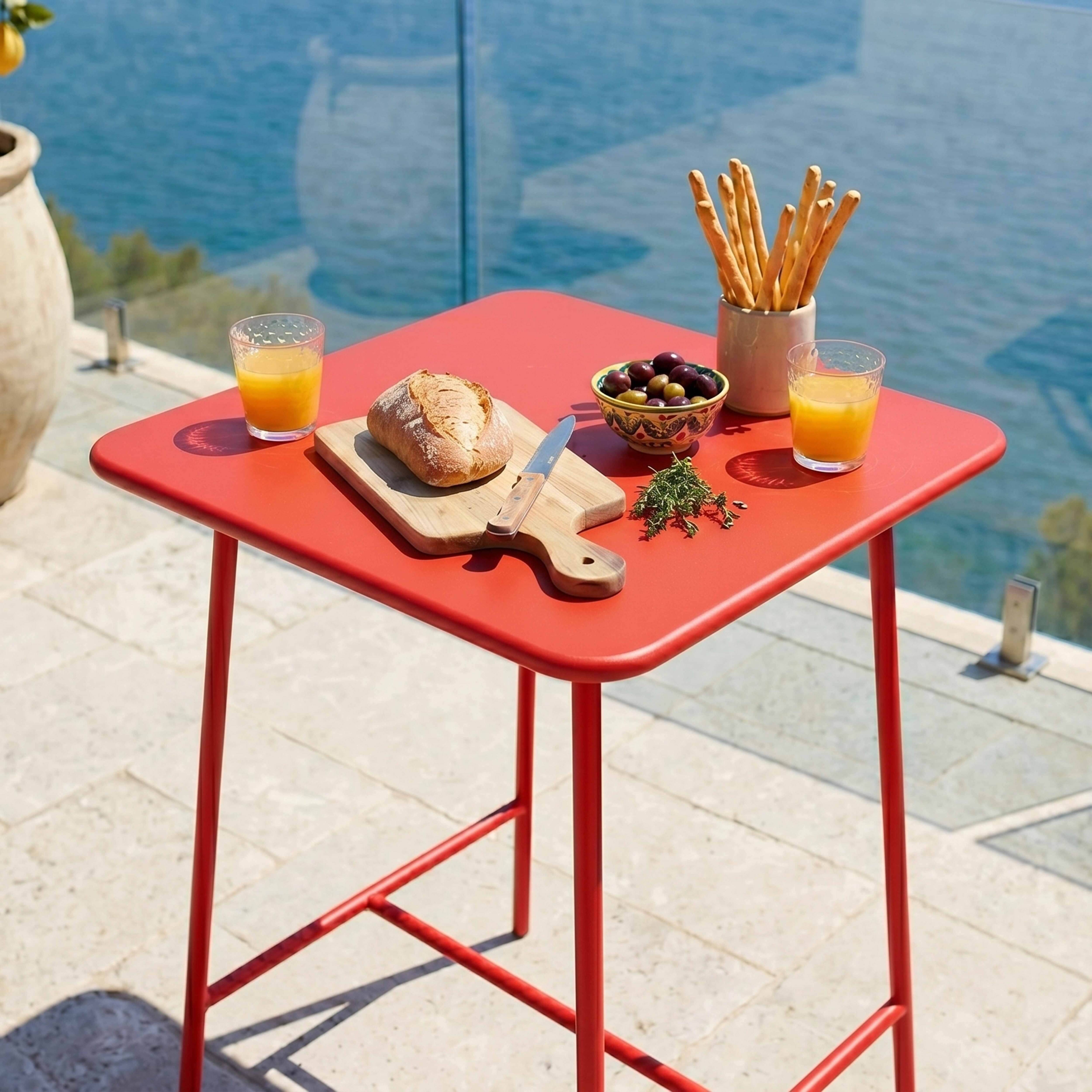 Oviala - Table haute de jardin carrée en acier rouge Palavas - Oviala - Imagen 3