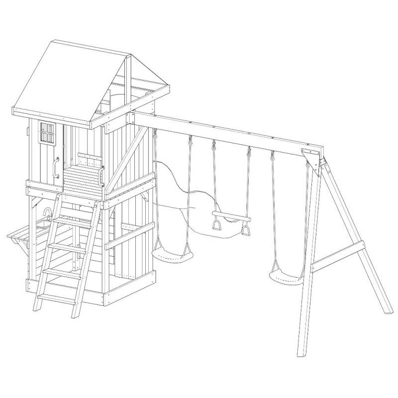 Aire de jeux extérieure bois thermo traité avec toboggan et balançoires Abracadaprout 3-10 ans - Gamm vert