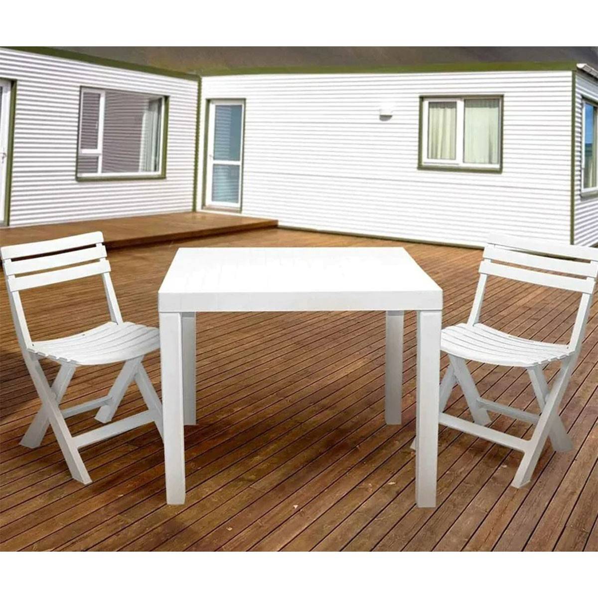 Set de jardin 3 pièces Table blanche + 2 chaises pliantes de jardin - Imagen 3