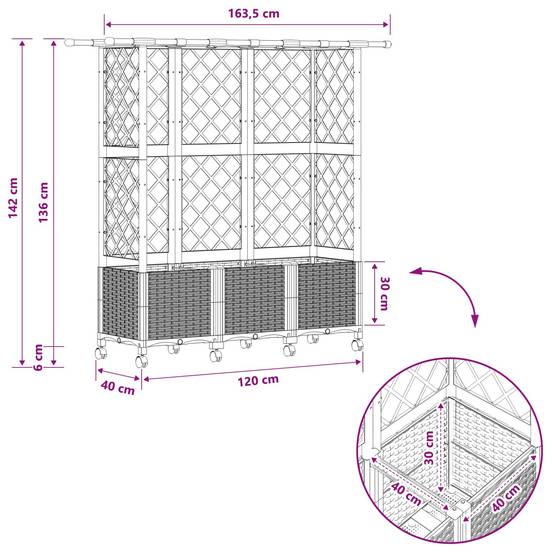 ComfortXL - Potager surélevé PP avec treillis support plantes grimpantes toit suspendu 163x40x142cm - ComfortXL Outdoor Living - Image 9
