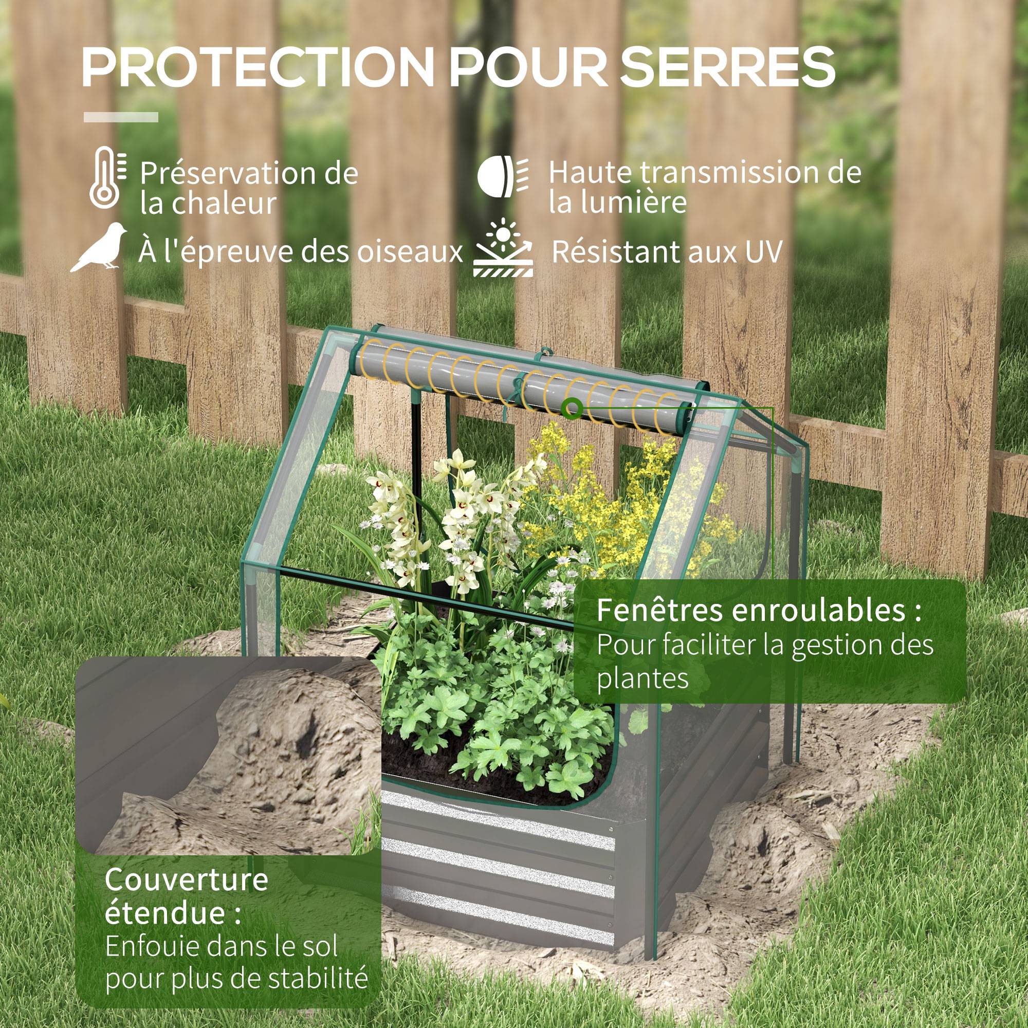 ComfortXL - Carré potager serre acier galvanisé jardin protection plantes fond ouvert 70x90cm gris - ComfortXL Outdoor Living - Image 7