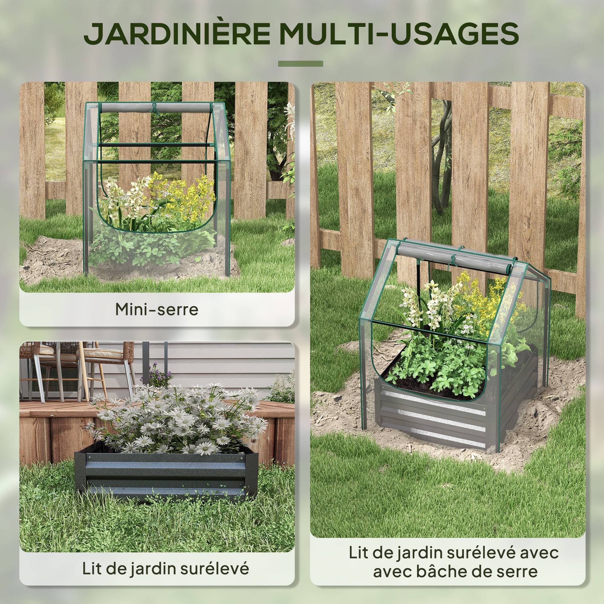 ComfortXL - Carré potager serre acier galvanisé jardin protection plantes fond ouvert 70x90cm gris - ComfortXL Outdoor Living - Image 6