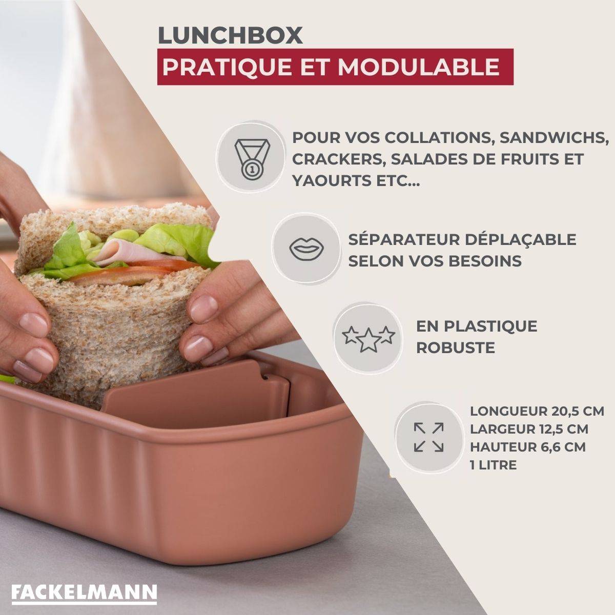 Lot de 4 lunch box 1L avec 3 boîtes à sauce Fackelmann Storage - Image 3