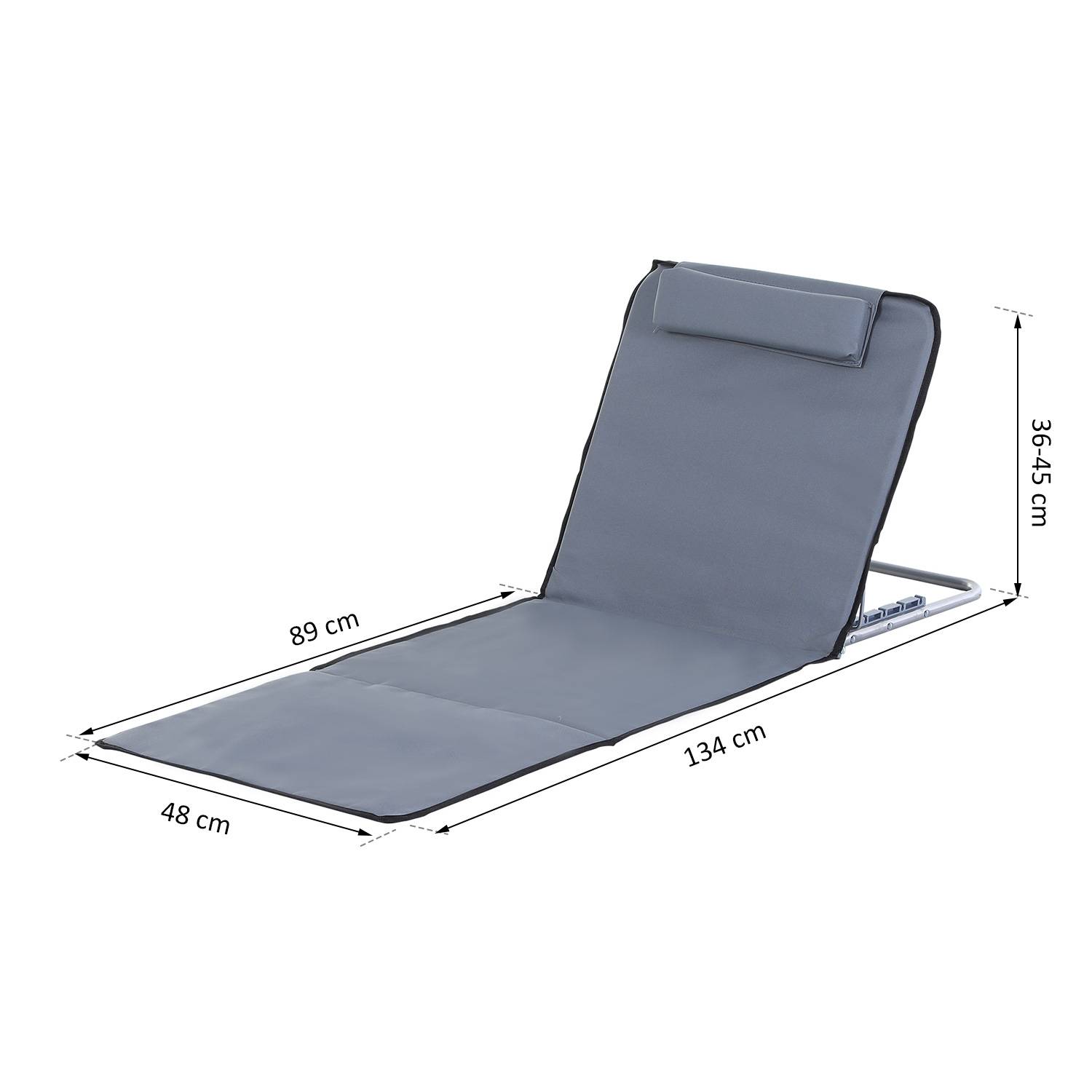 Outsunny - Lot de 2 tapis de plage rembourré - nattes de plage - dossier inclinable multi-positions - sac transport inclus - métal polyester PE gris - Outsunny - Imagen 3