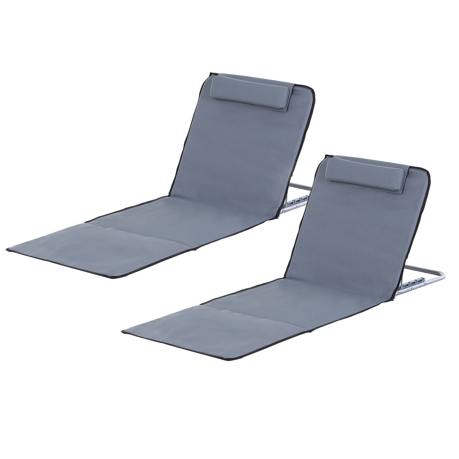 Outsunny - Lot de 2 tapis de plage rembourré - nattes de plage - dossier inclinable multi-positions - sac transport inclus - métal polyester PE gris - Outsunny - Imagen 1