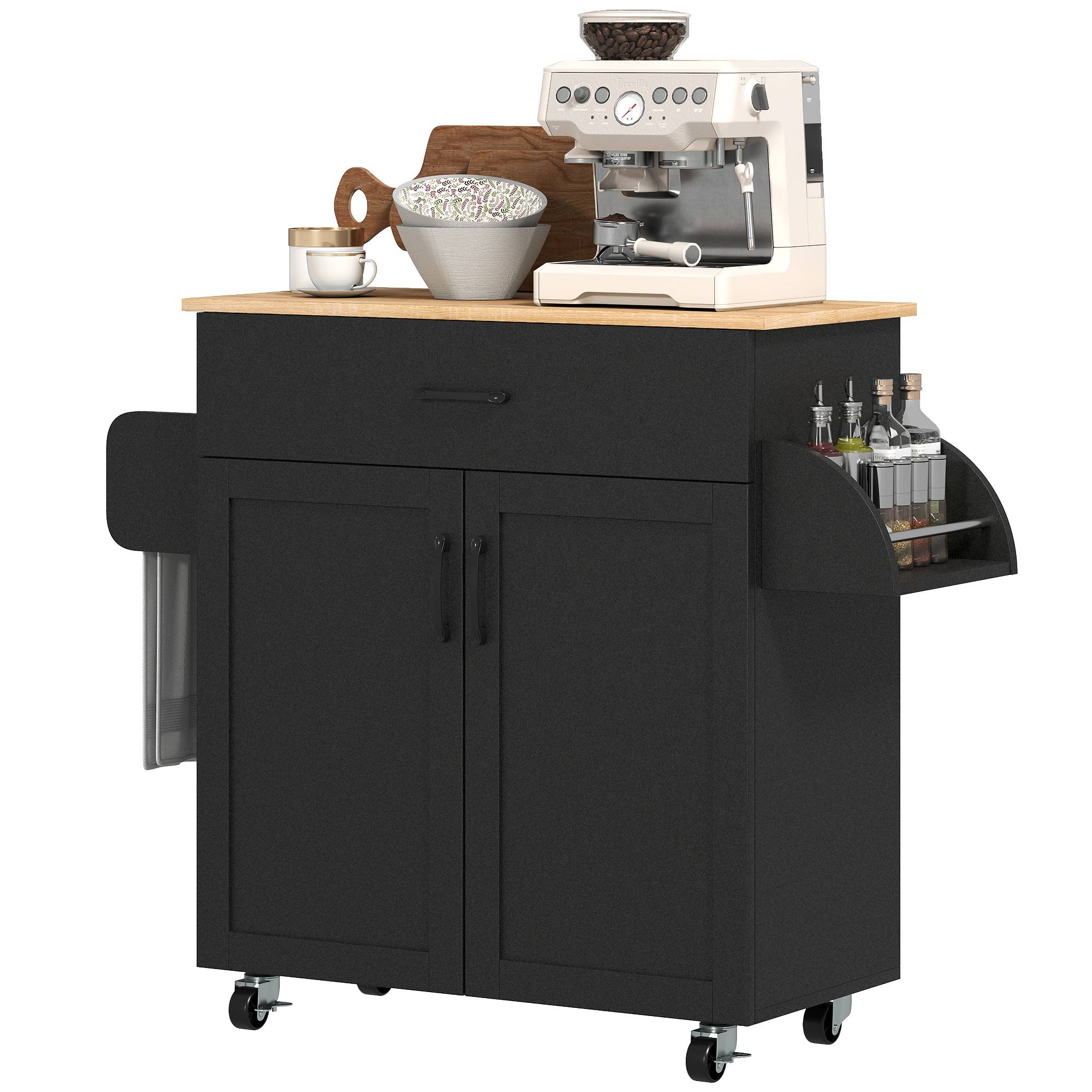 Sans Marque - Dessert îlot cuisine multi-rangements tiroirs placard 2 portes étagère réglable 105x36x85 cm noir - Image 2