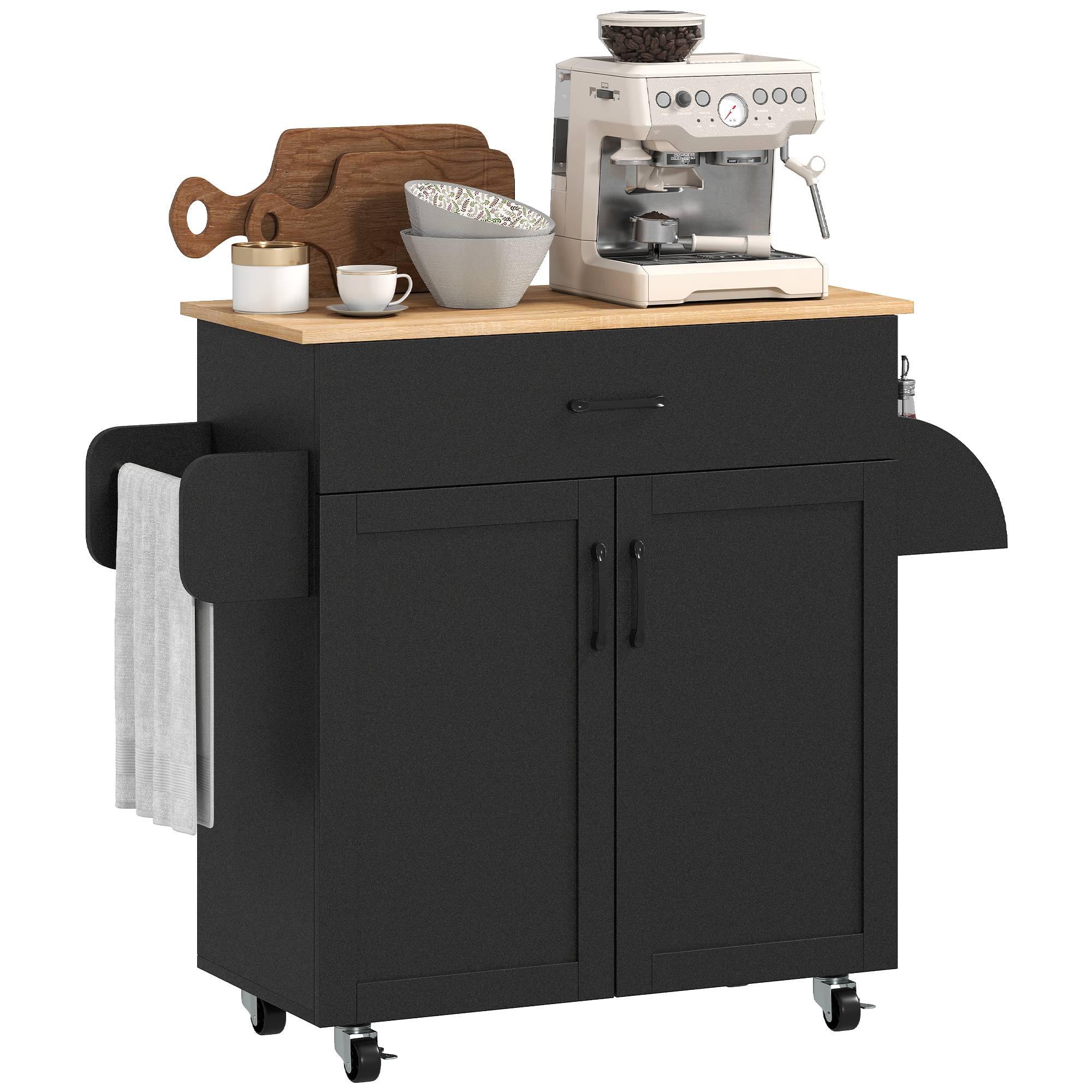 Sans Marque - Dessert îlot cuisine multi-rangements tiroirs placard 2 portes étagère réglable 105x36x85 cm noir - Image 1