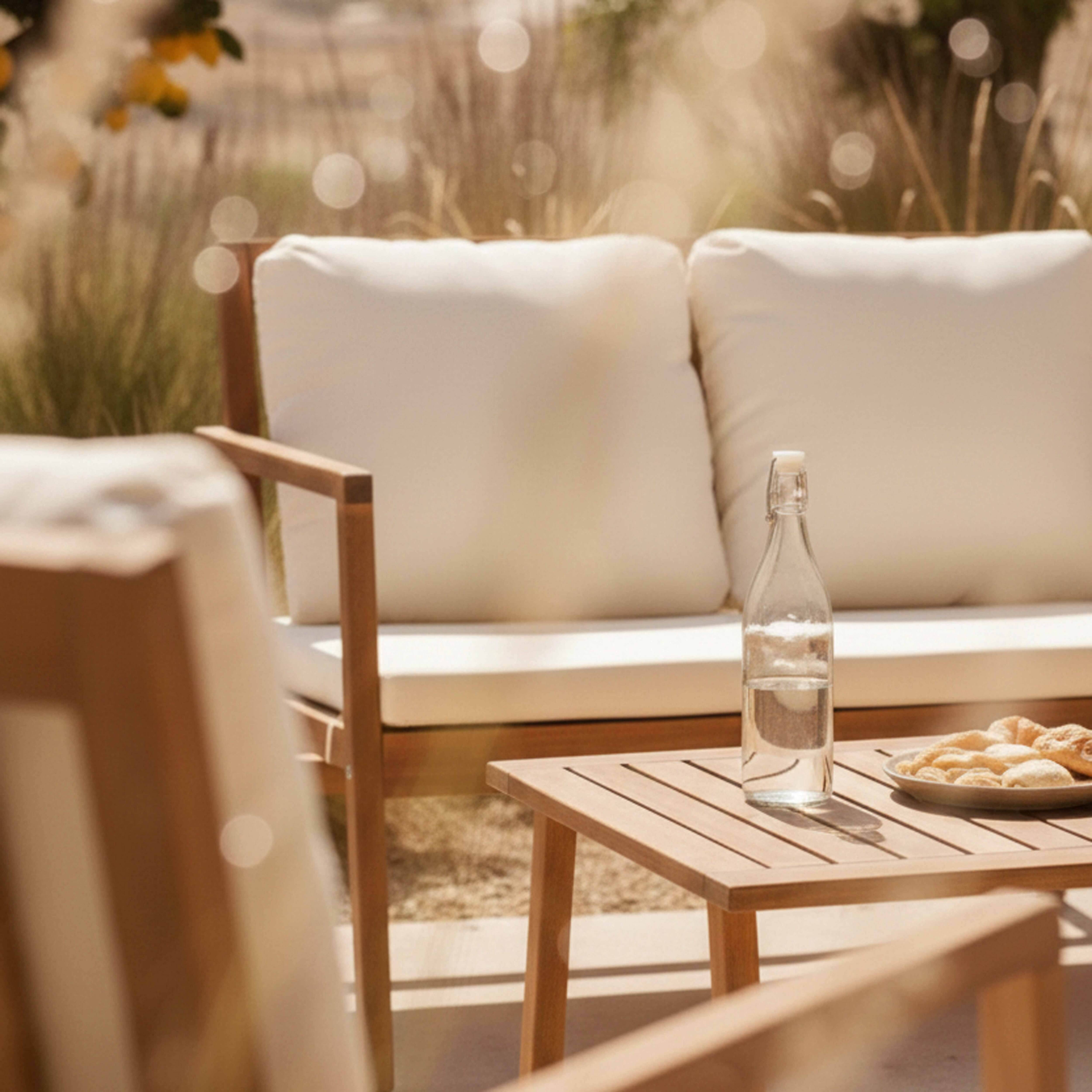 Oviala - Salon de terrasse bois avec 1 canapé, 2 fauteuils et table basse blanc Collioure - Oviala - Imagen 4