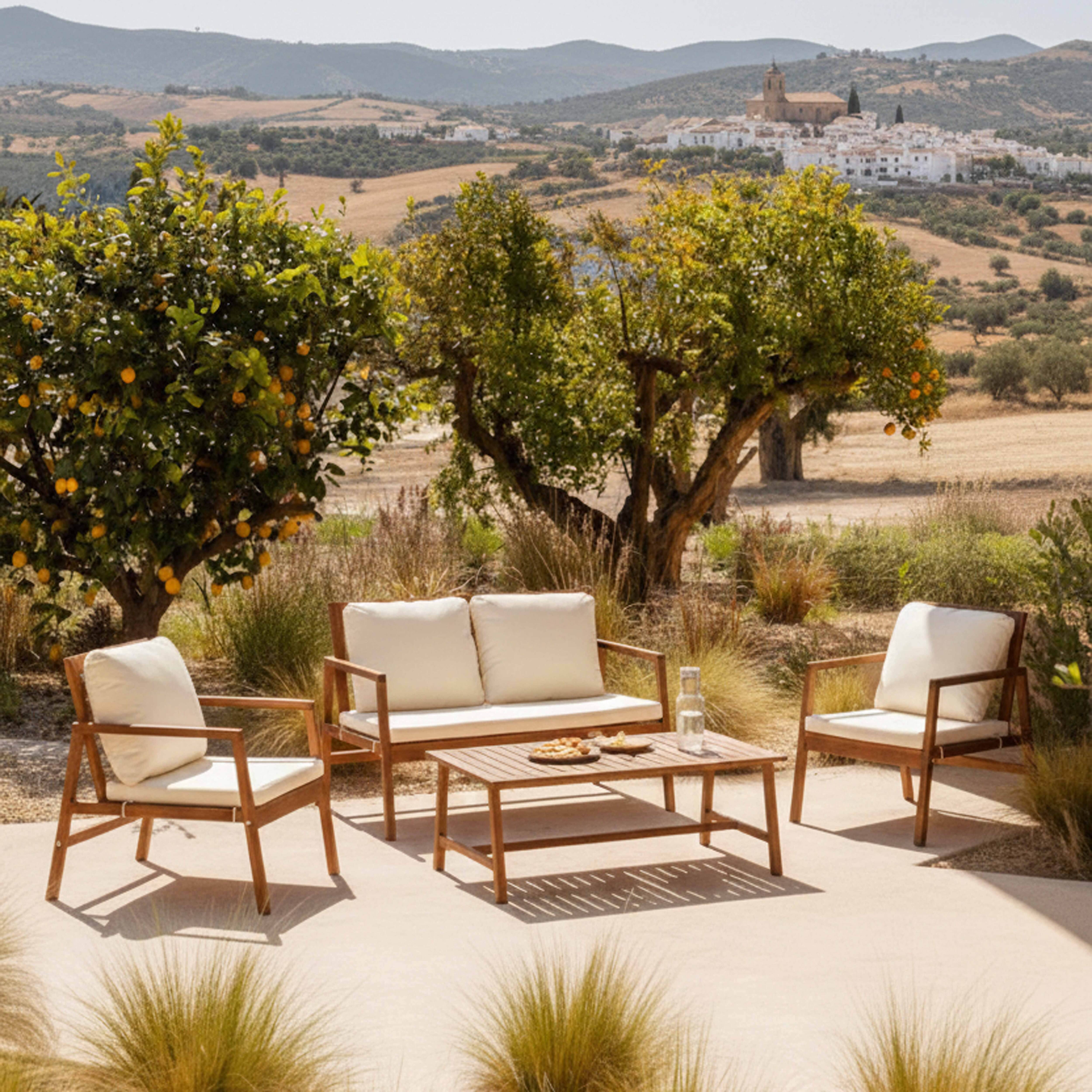 Oviala - Salon de terrasse bois avec 1 canapé, 2 fauteuils et table basse blanc Collioure - Oviala - Imagen 2
