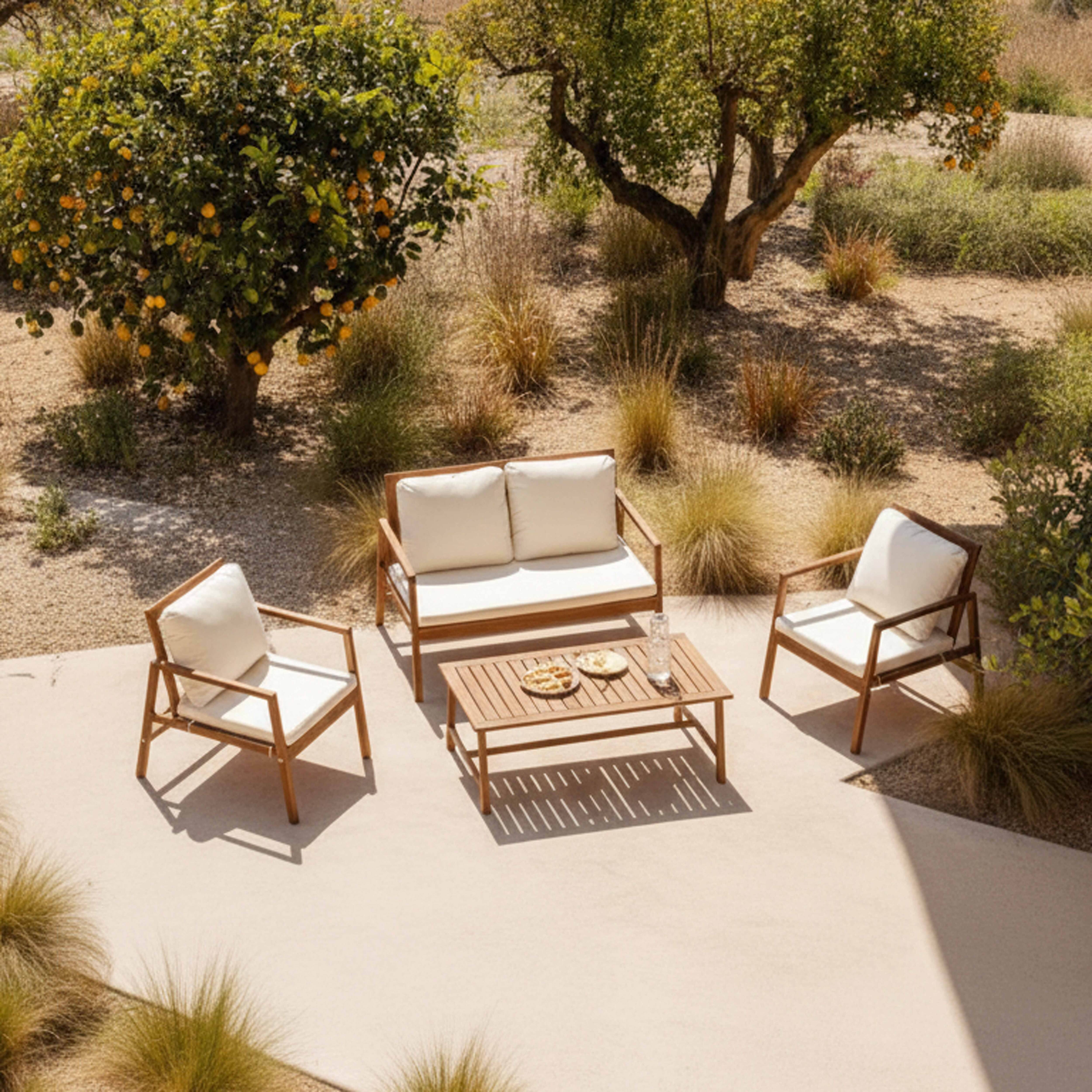 Oviala - Salon de terrasse bois avec 1 canapé, 2 fauteuils et table basse blanc Collioure - Oviala - Imagen 3