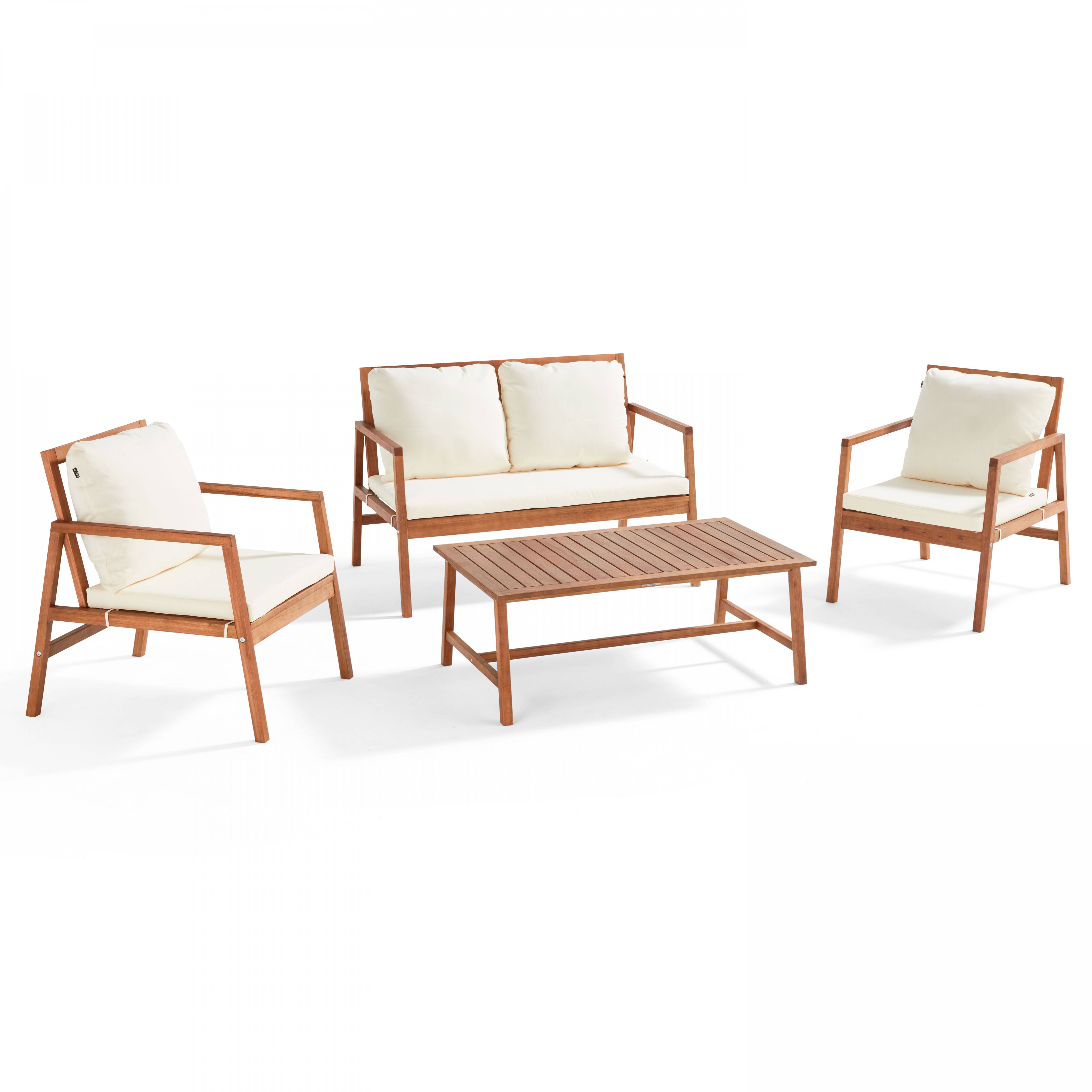 Oviala - Salon de terrasse bois avec 1 canapé, 2 fauteuils et table basse blanc Collioure - Oviala - Imagen 1