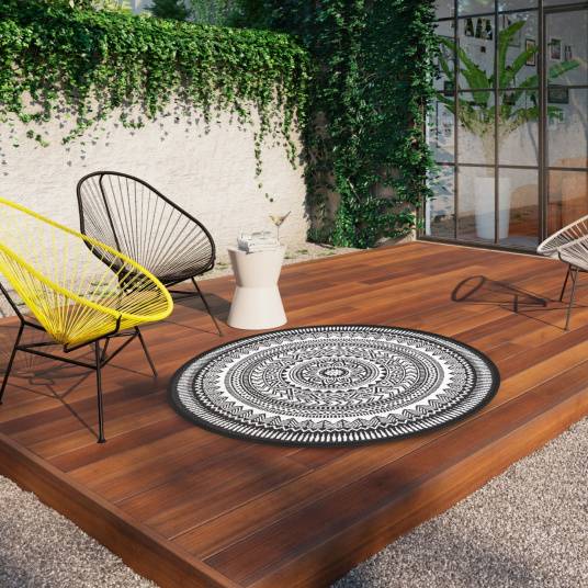 Decoweb - Tapis rond d'extérieur ou d'intérieur - Mandala - Noir - Ø 120 cm - Decoweb - Imagen 2