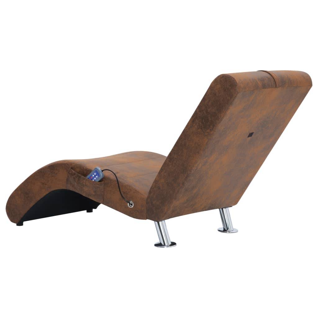 Chaise longue | Transat | Bain de soleil de massage avec oreiller Marron Similicuir daim - Image 5