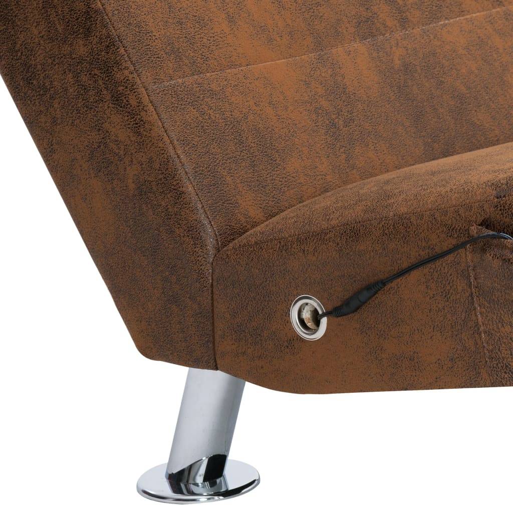 Chaise longue | Transat | Bain de soleil de massage avec oreiller Marron Similicuir daim - Image 7