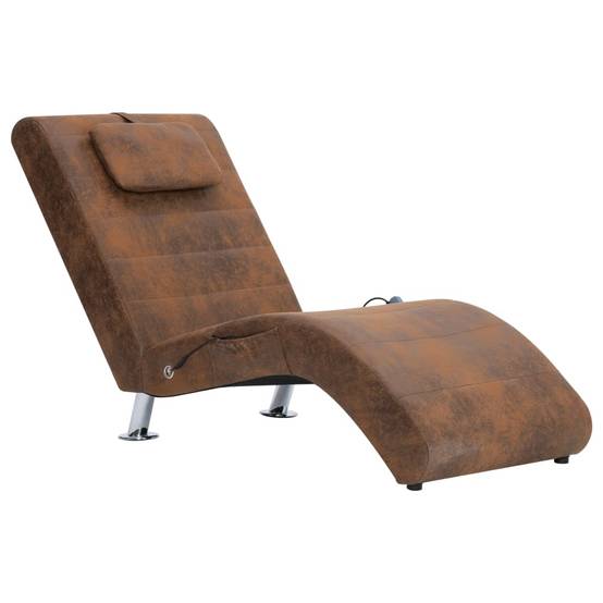 Chaise longue | Transat | Bain de soleil de massage avec oreiller Marron Similicuir daim - Image 1
