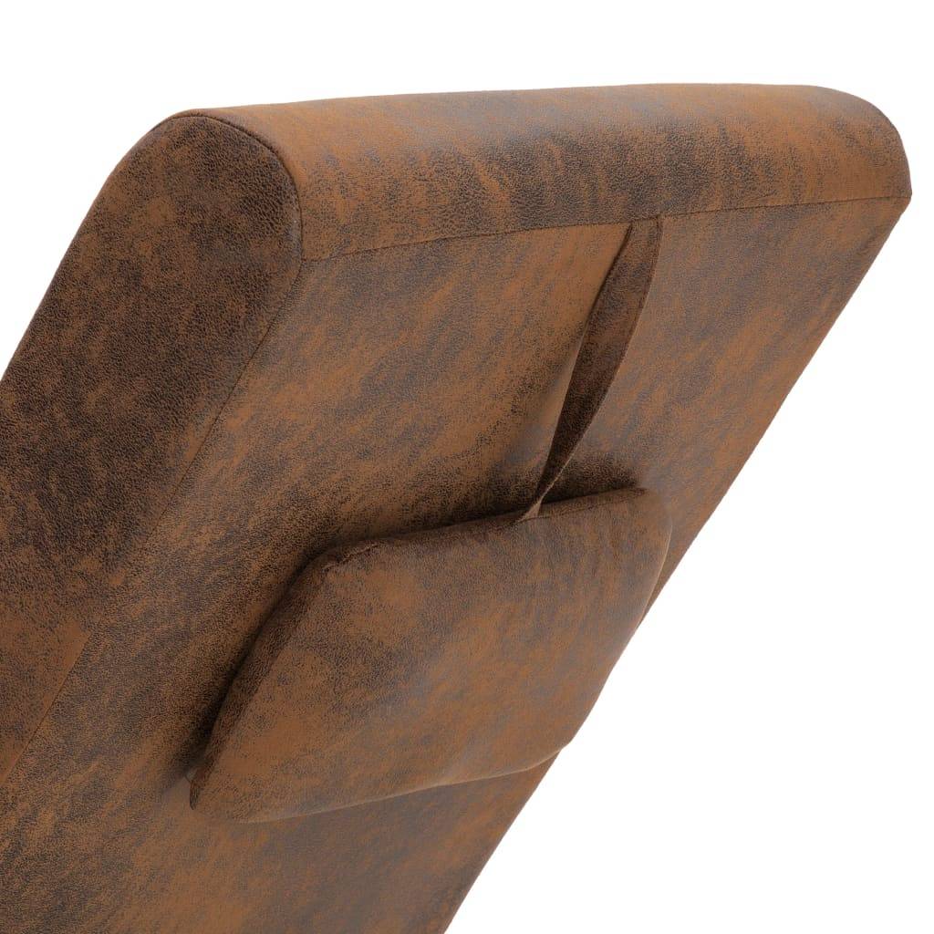 Chaise longue | Transat | Bain de soleil de massage avec oreiller Marron Similicuir daim - Image 6