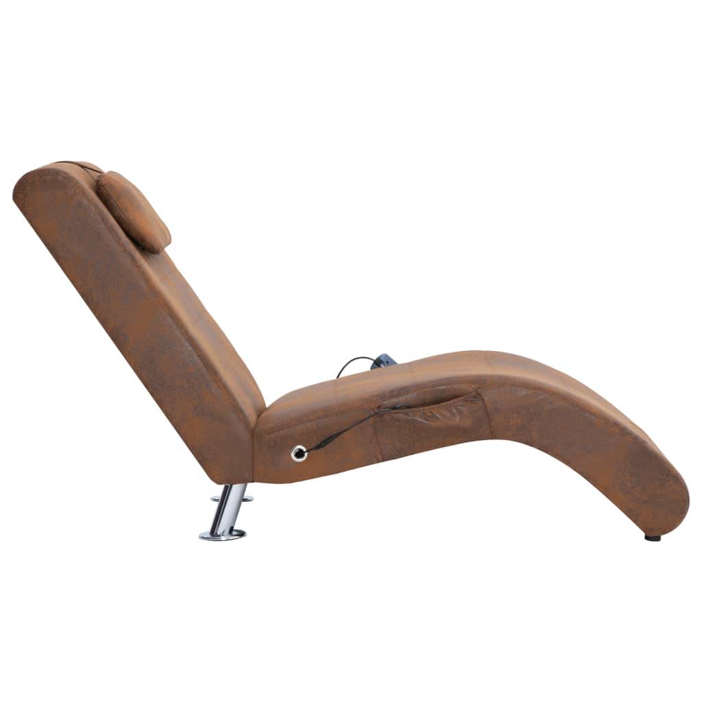 Chaise longue | Transat | Bain de soleil de massage avec oreiller Marron Similicuir daim - Image 4