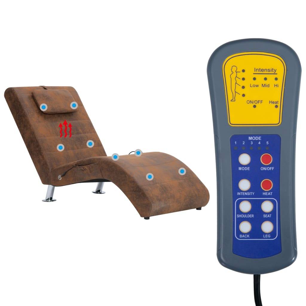 Chaise longue | Transat | Bain de soleil de massage avec oreiller Marron Similicuir daim - Image 10