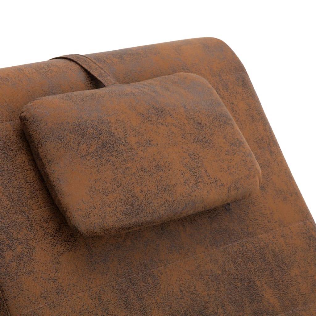 Chaise longue | Transat | Bain de soleil de massage avec oreiller Marron Similicuir daim - Image 8