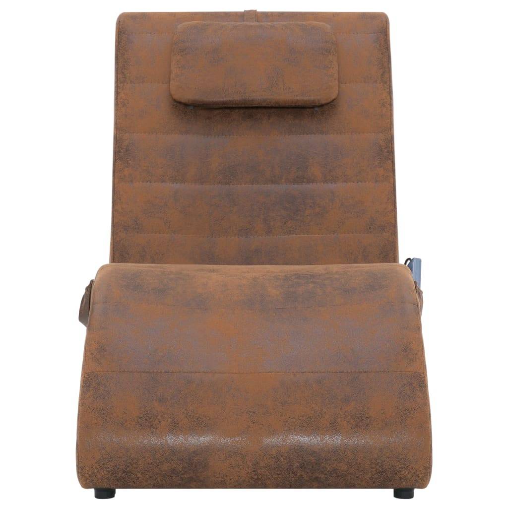 Chaise longue | Transat | Bain de soleil de massage avec oreiller Marron Similicuir daim - Image 3