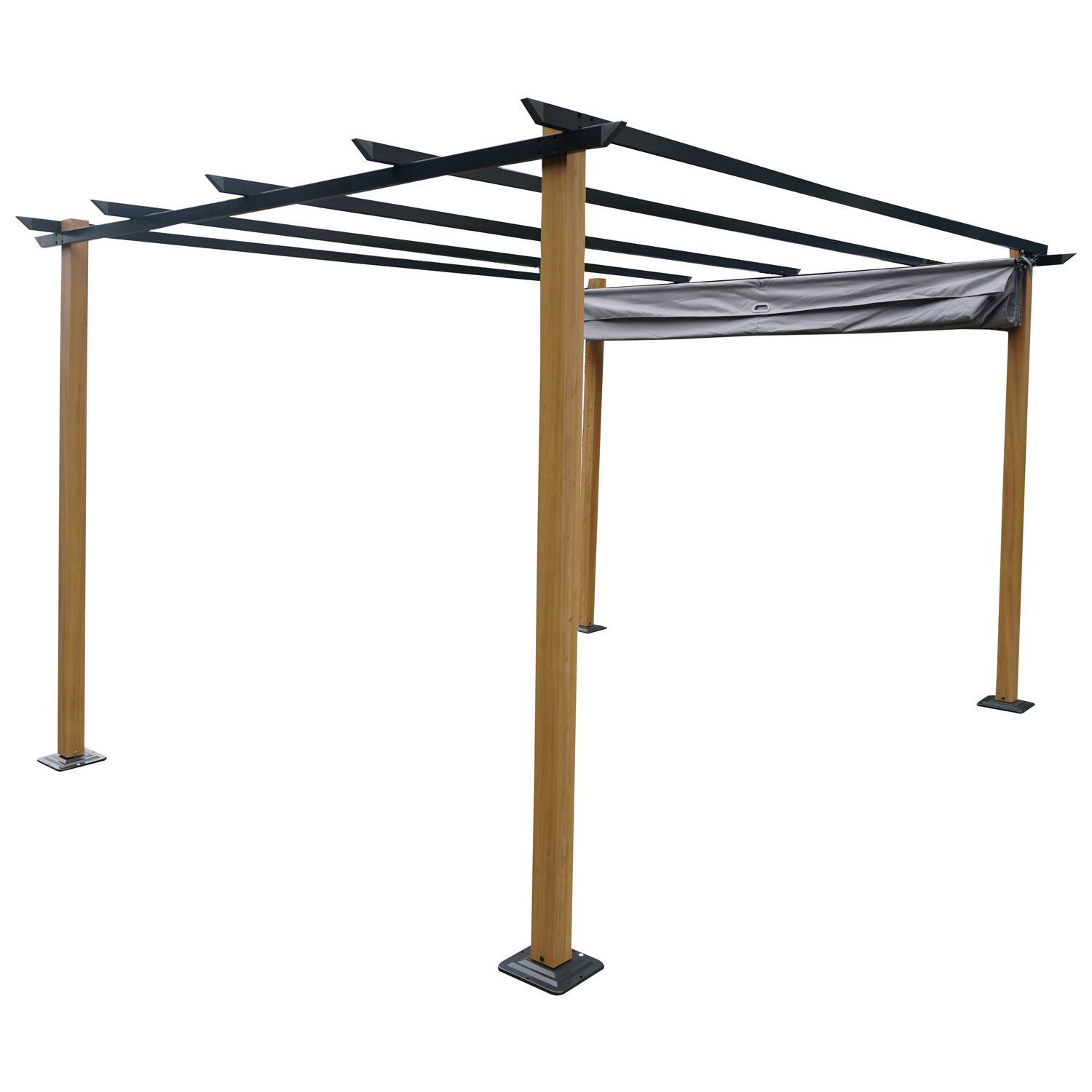 Autre - Tonnelle/Pergola en aluminium 3x4m toile coulissante rétractable - bois et gris - HAWAI - Imagen 2