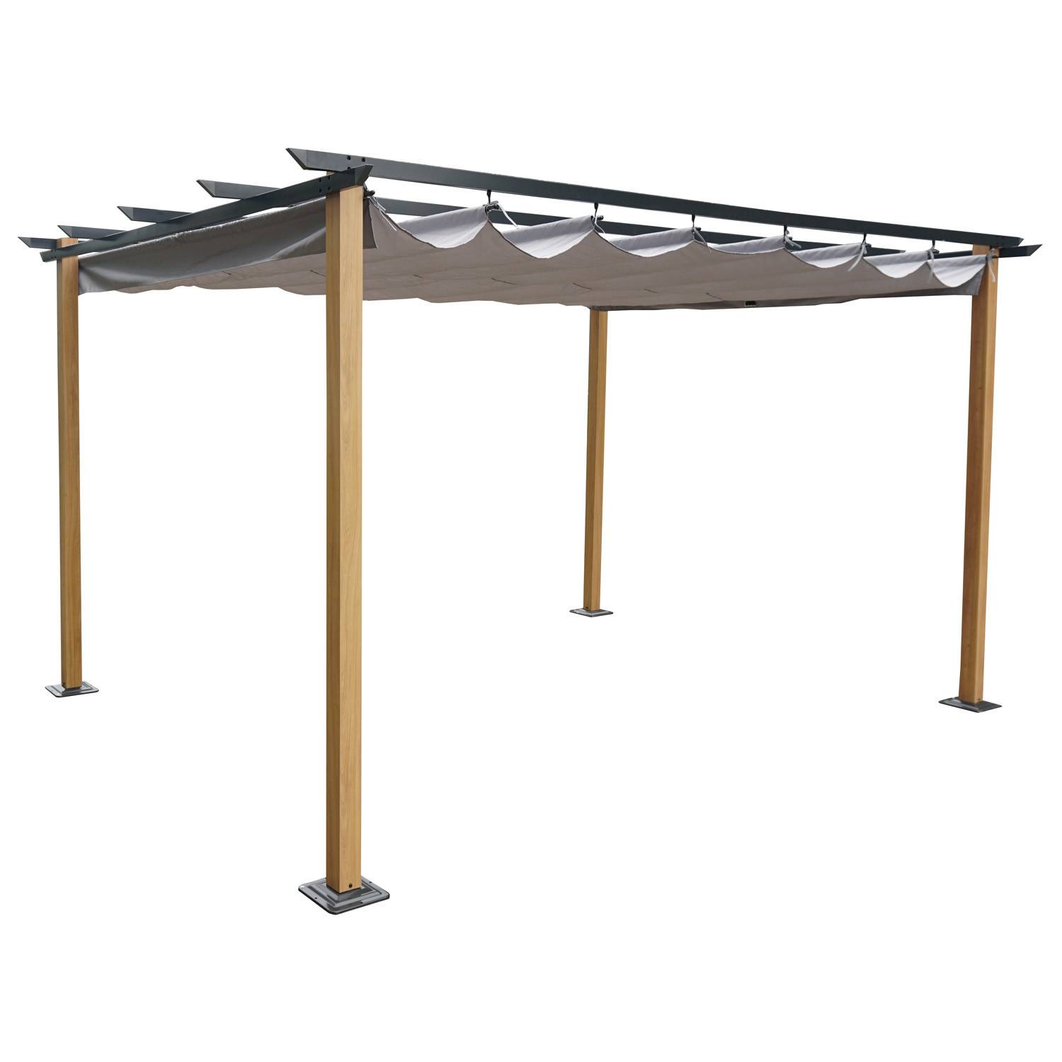 Autre - Tonnelle/Pergola en aluminium 3x4m toile coulissante rétractable - bois et gris - HAWAI - Imagen 1