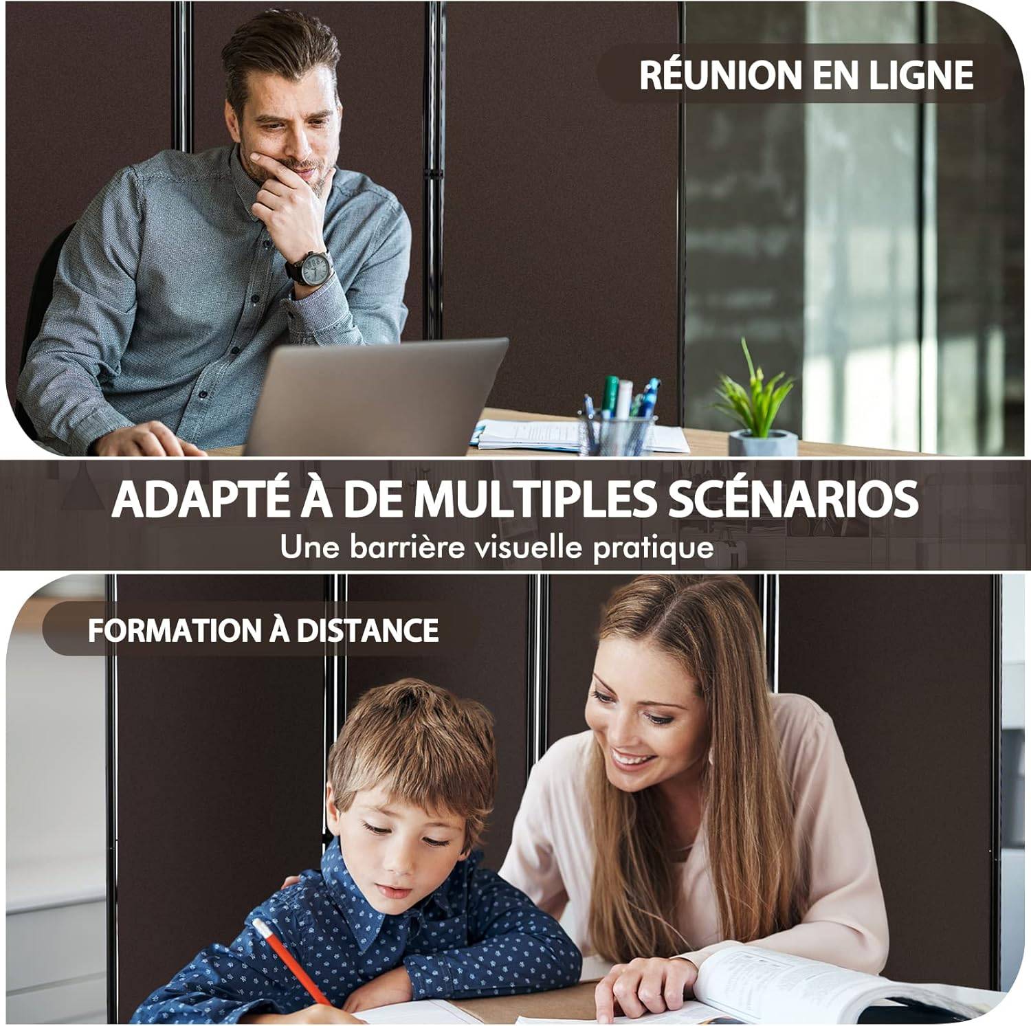 Paravent Intérieur à Roulette 4 Panneaux Pliable,Cloison de Séparation Pièce Pied Protéger Privée - Image 8