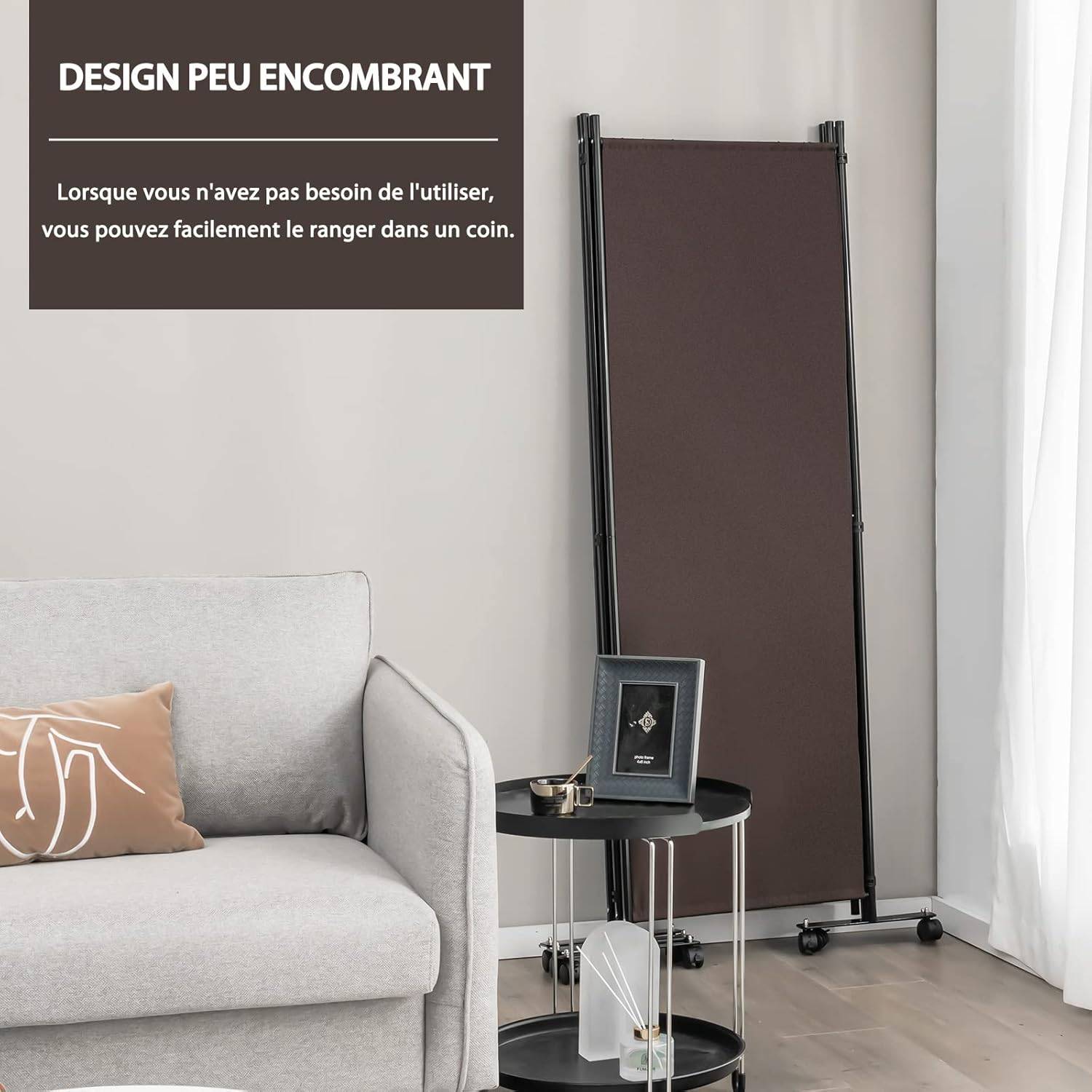 Paravent Intérieur à Roulette 4 Panneaux Pliable,Cloison de Séparation Pièce Pied Protéger Privée - Image 7