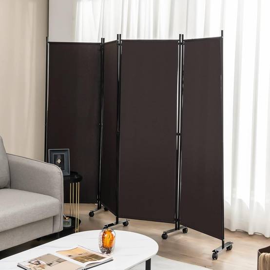 Paravent Intérieur à Roulette 4 Panneaux Pliable,Cloison de Séparation Pièce Pied Protéger Privée - Image 9