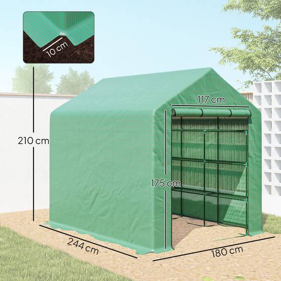 ComfortXL - Serre d'hivernage acier 12 étagères culture plantes légumes porte enroulable 244x180x210cm vert - ComfortXL Outdoor Living - Image 5