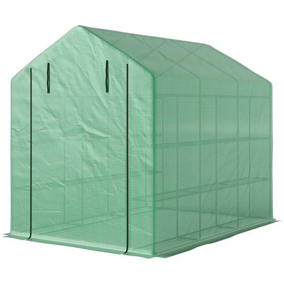 ComfortXL - Serre d'hivernage acier 12 étagères culture plantes légumes porte enroulable 244x180x210cm vert - ComfortXL Outdoor Living - Image 2