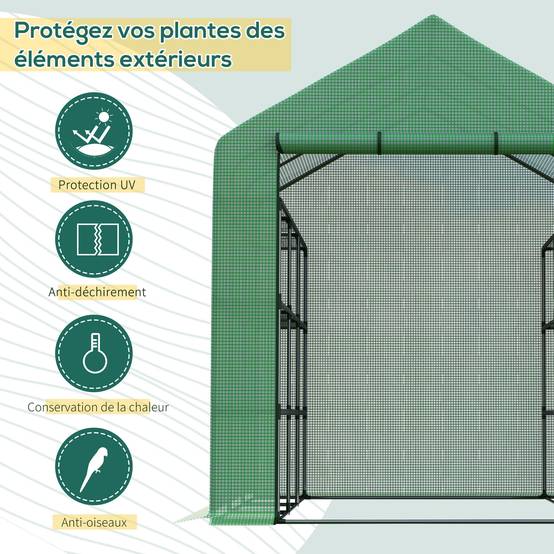 ComfortXL - Serre d'hivernage acier 12 étagères culture plantes légumes porte enroulable 244x180x210cm vert - ComfortXL Outdoor Living - Image 6