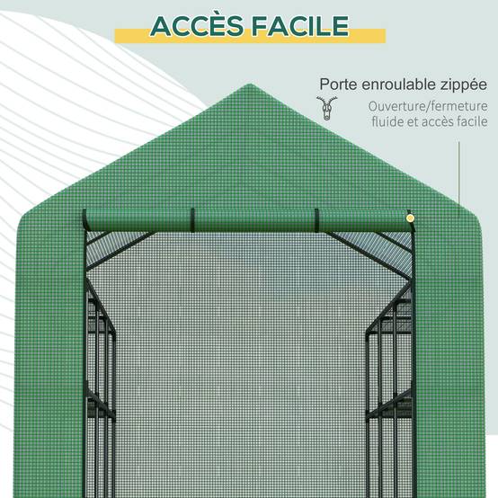 ComfortXL - Serre d'hivernage acier 12 étagères culture plantes légumes porte enroulable 244x180x210cm vert - ComfortXL Outdoor Living - Image 7