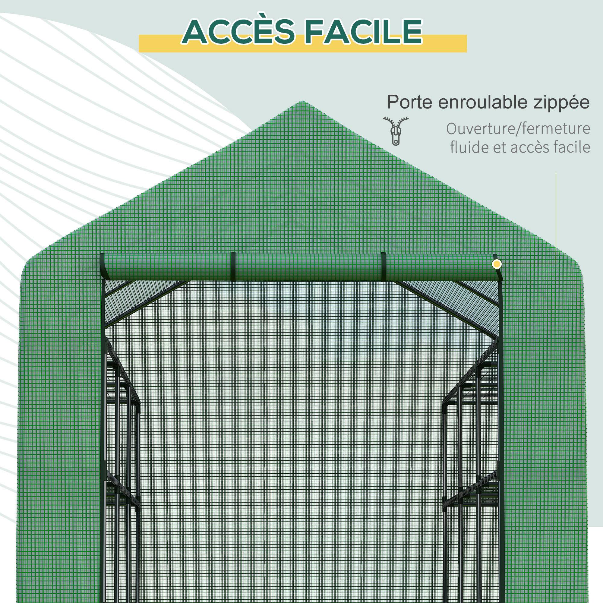 ComfortXL - Serre d'hivernage acier 12 étagères culture plantes légumes porte enroulable 244x180x210cm vert - ComfortXL Outdoor Living - Image 7