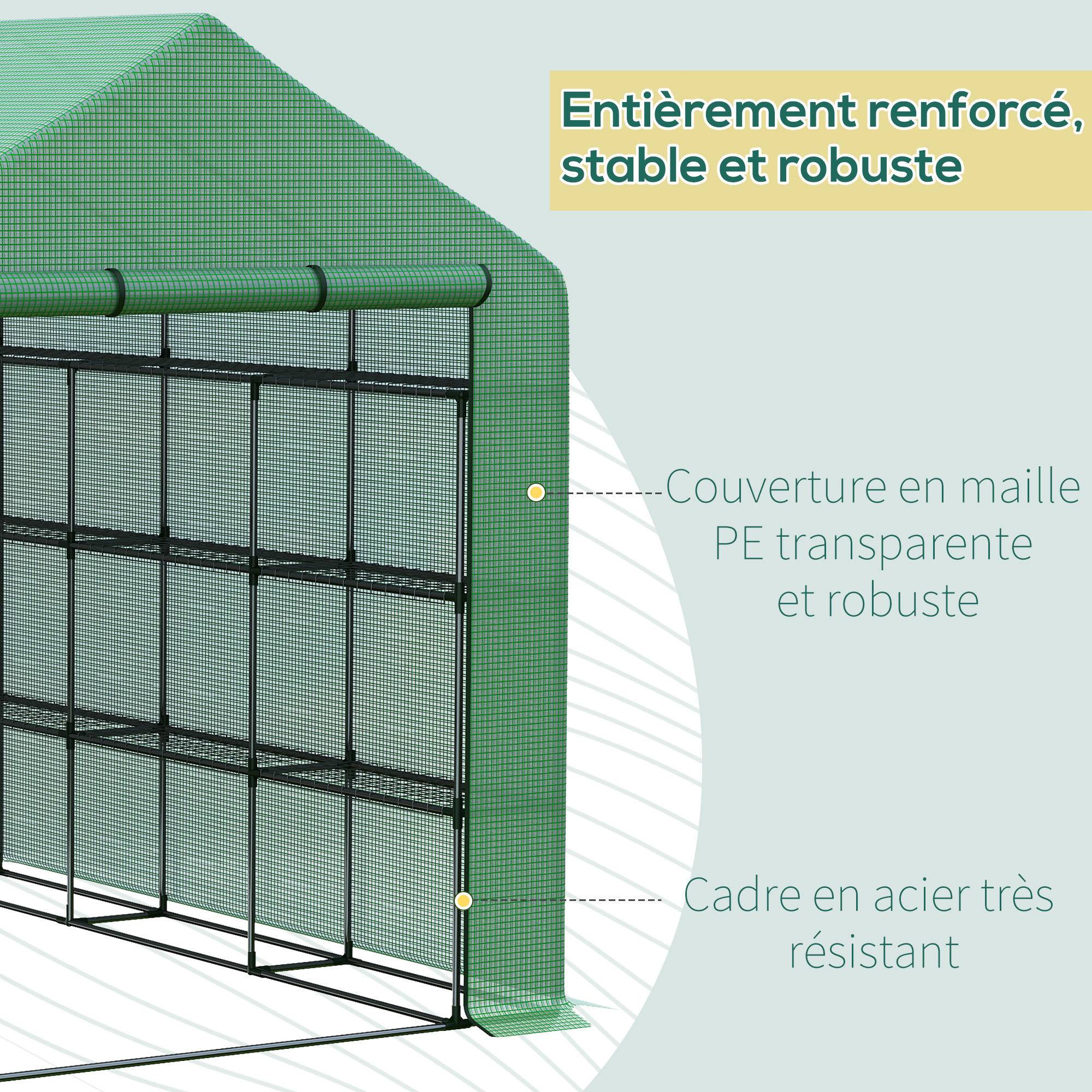 ComfortXL - Serre d'hivernage acier 12 étagères culture plantes légumes porte enroulable 244x180x210cm vert - ComfortXL Outdoor Living - Image 8