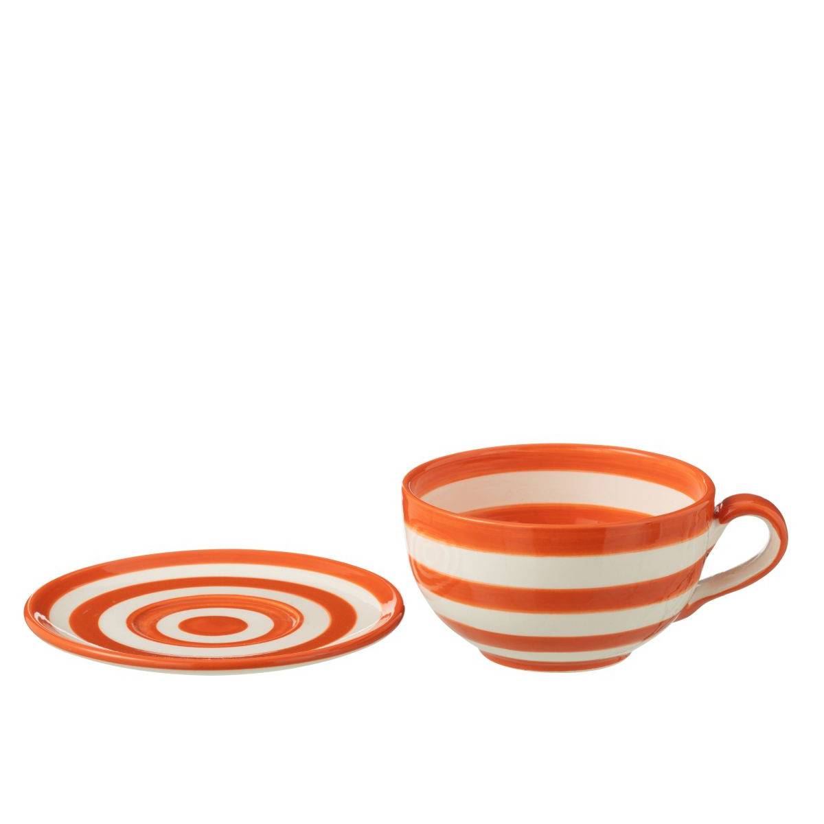 Tasse Avec Sous-Tasse en Céramique "Granada Rayure" 50cl Orange - Image 2