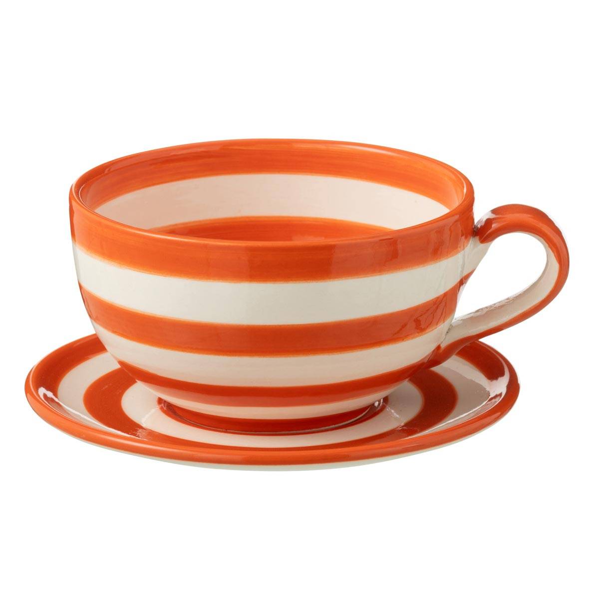 Tasse Avec Sous-Tasse en Céramique "Granada Rayure" 50cl Orange - Image 1