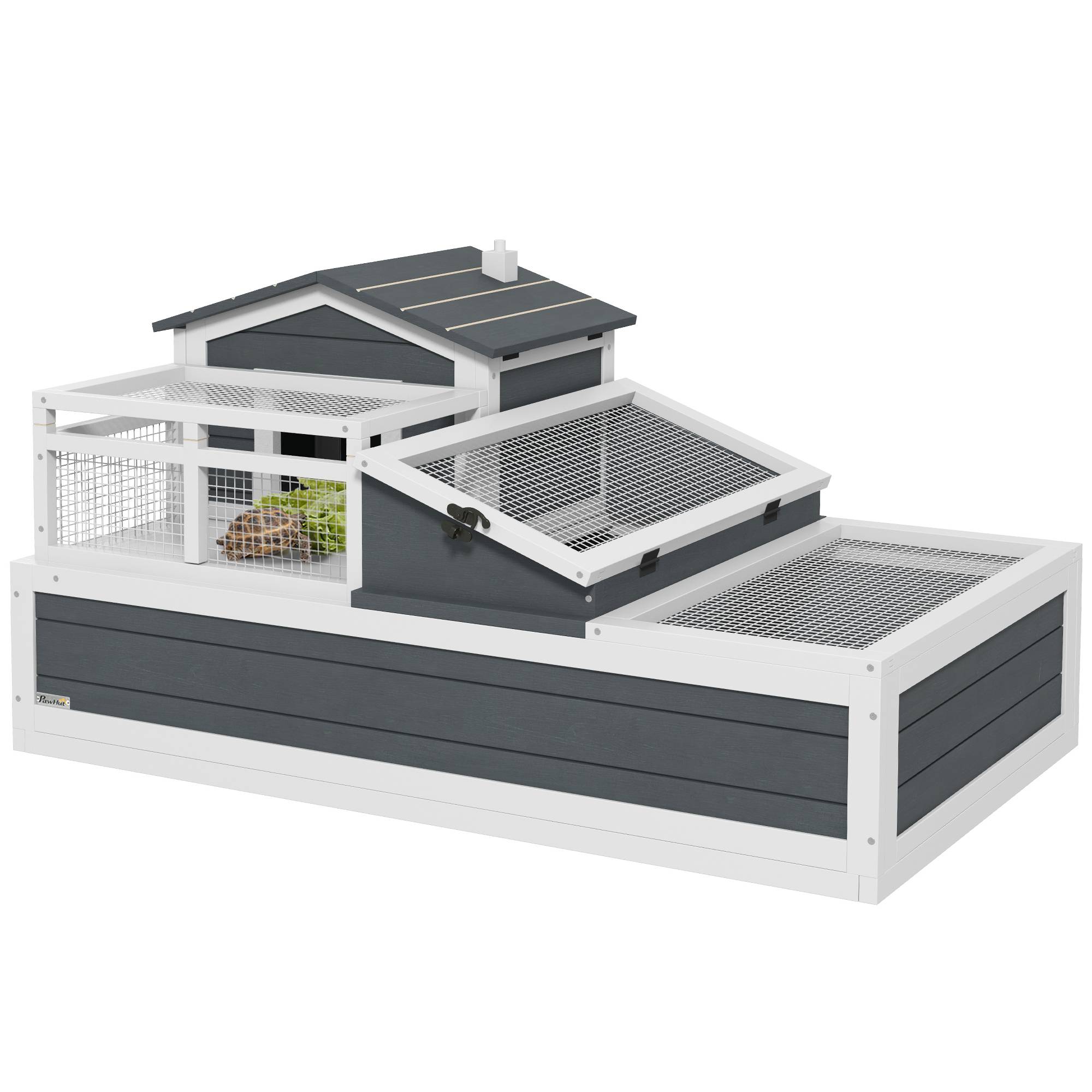 Sans Marque - Maison pour tortues, 2 niveaux, pour usage intérieur et extérieur, balcon, bois de sapin, gris