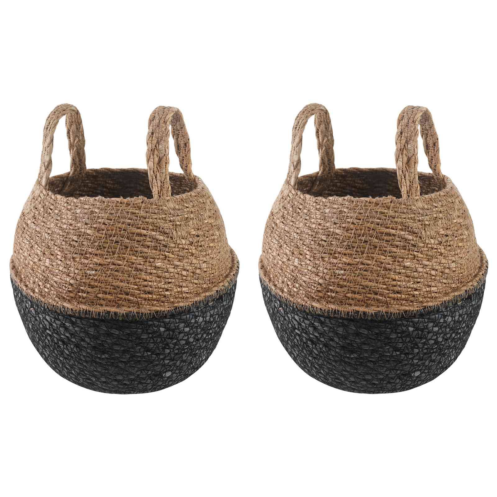 Lot de 2 pots de fleurs herbe de mer noir 22 x 22 x 20 cm - PANGIVO - Image 1